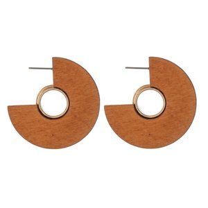 Wooden Hoop Earrings w/Gold Accent